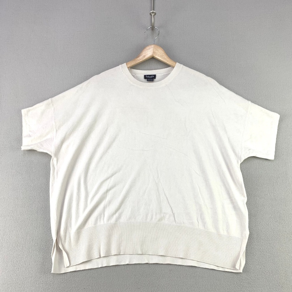 Splendid Short Sleeve Sweater Women XS White Casual Knit Crew Neck Oversized